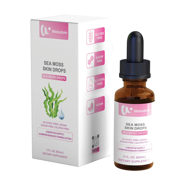 Sea Moss Skin Drops with Collagen, Hyaluronic Acid & Biotin - Beauty Supplement for Skin Hair Nails - Sugar Free, Vegan, Gluten Free - Vitamin C & Rose Water - Floral Flavored - 2oz/60ml